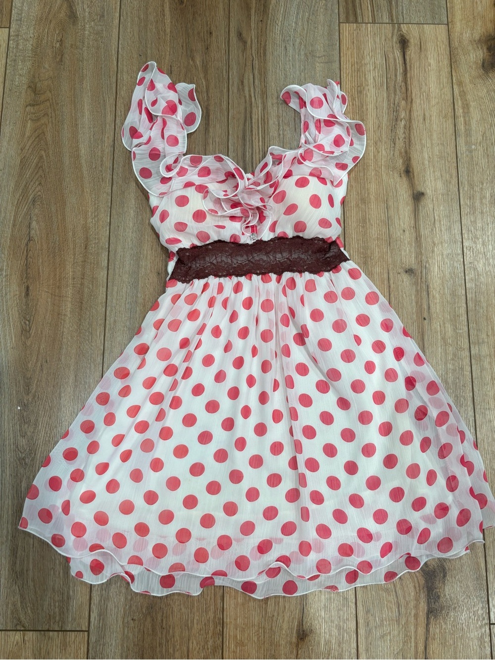 Y2K Pink & White Polka Dot Chiffon Babydoll Dress/Top